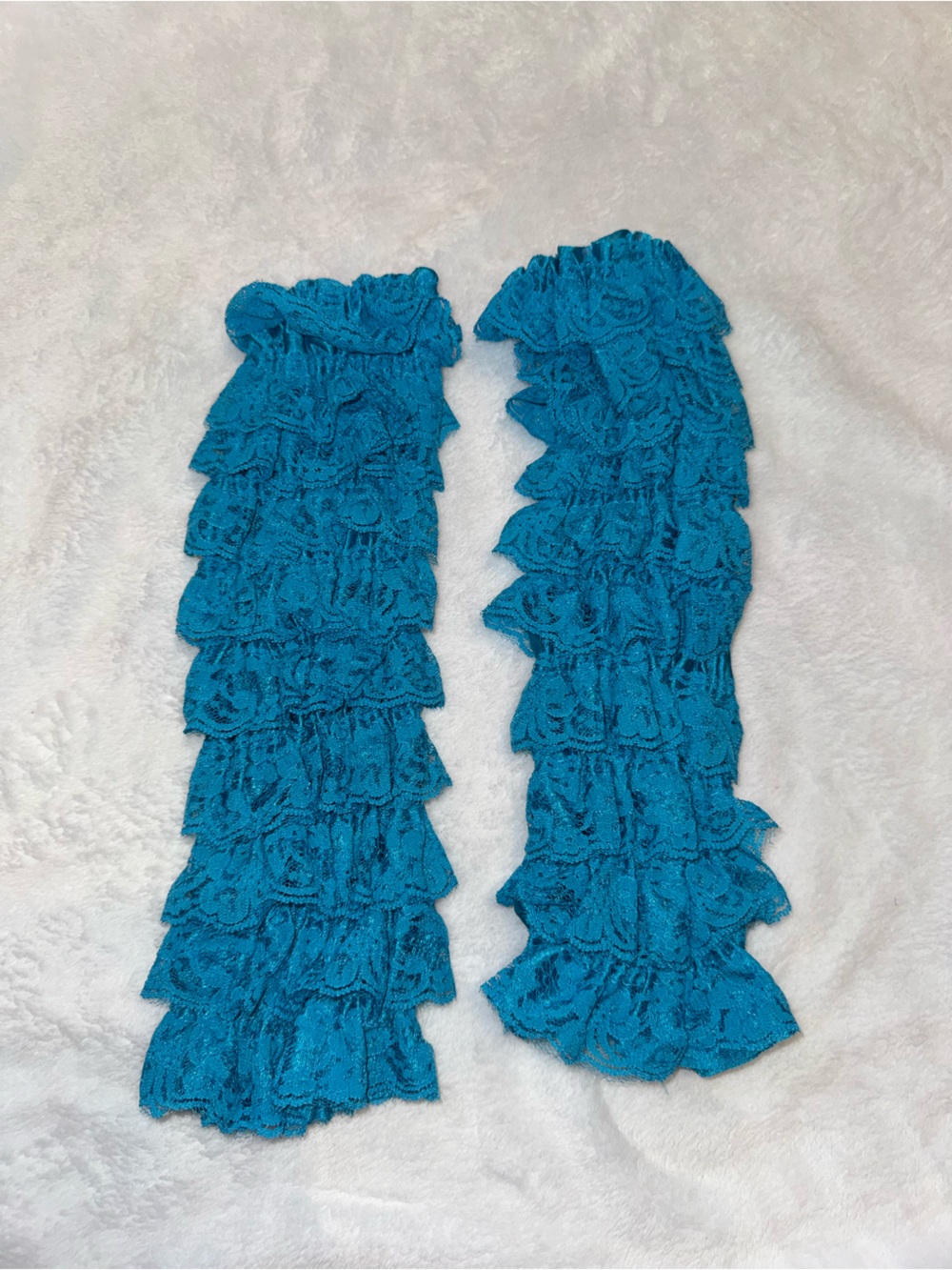 Teal Ruffle Lace Leg Warmers